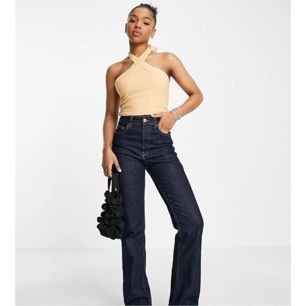 Abercrombie & Fitch peach cropped linen halter top